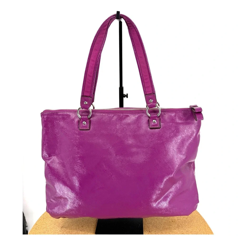 Coach Poppy Liquid Gloss Purple Patent Leather Tote Bag F20004 - Picture 2 of 5